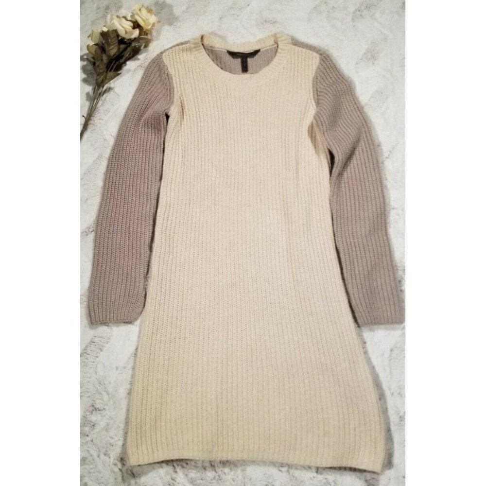 ✨️CL BCBG MAXAZRIA Cream Beige Taupe Long Sleeve Knit Sweater Dress Size XXS